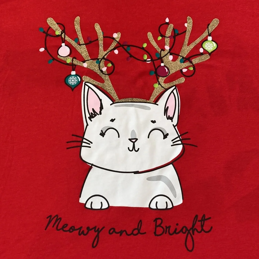 Secret Treasures Reindeer Cat Meowy and Bright Sleep Dress Tee L/XL